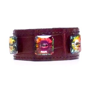 Alligator Leather Bracelet with Swarovski Crystals